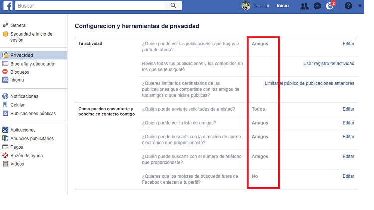 facebook privacidad